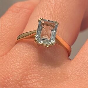 Emerald-Cut Aquamarine and Solid Yellow Gold Ring - Women Jewelry, Engagement